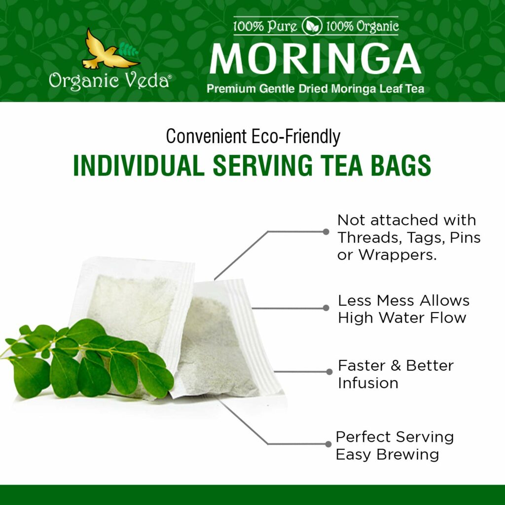 Organic Veda Moringa Tea Bags 100 Pure USDA Organic Certified Whole