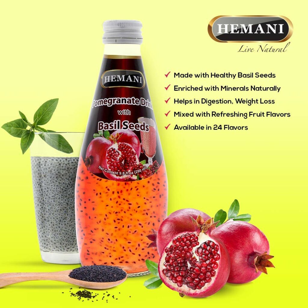 HEMANI Basil Seeds Juice Drink 9.8 FL OZ (290 mL) Made with Real