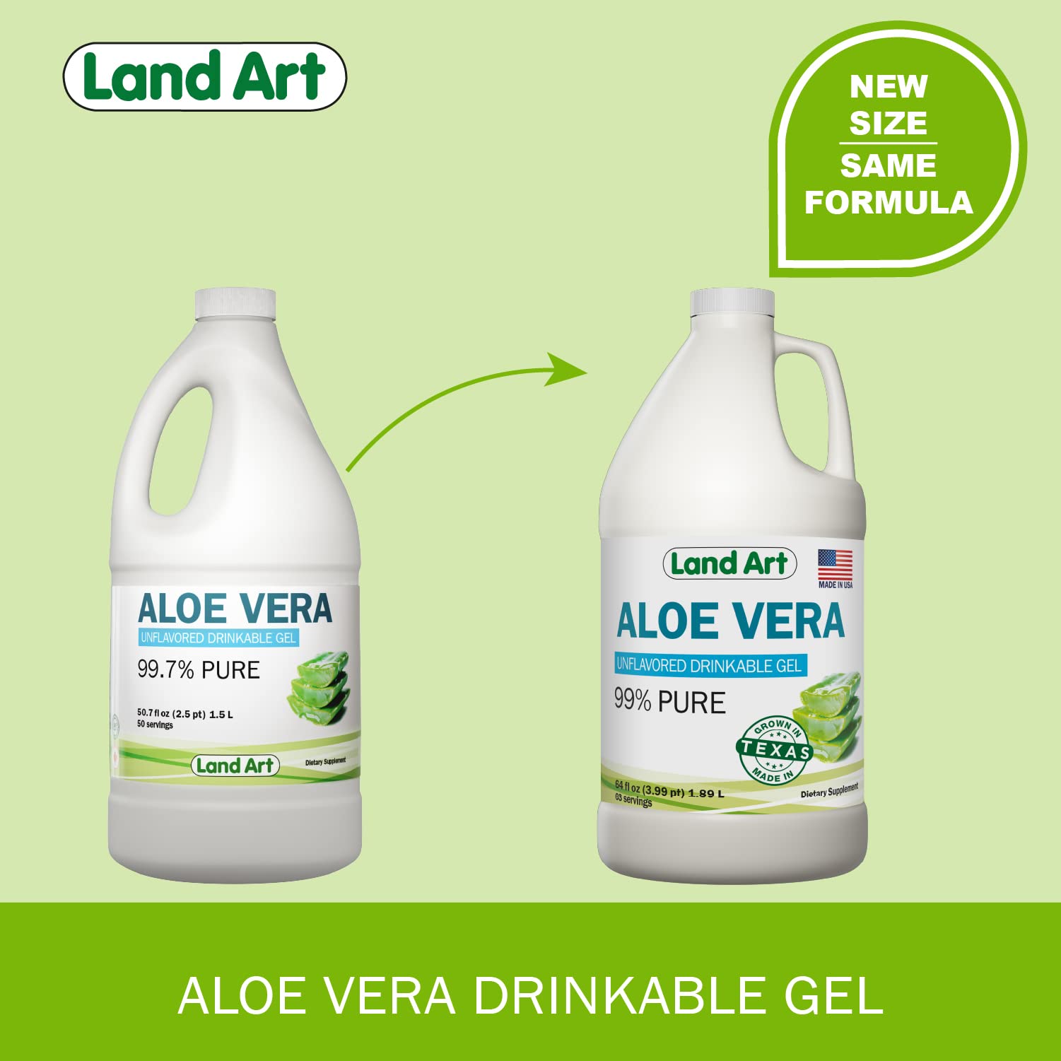 Land Art Pure Aloe Vera Drinkable Gel Unflavored Cold Processed Inner Filet From Organic 8741