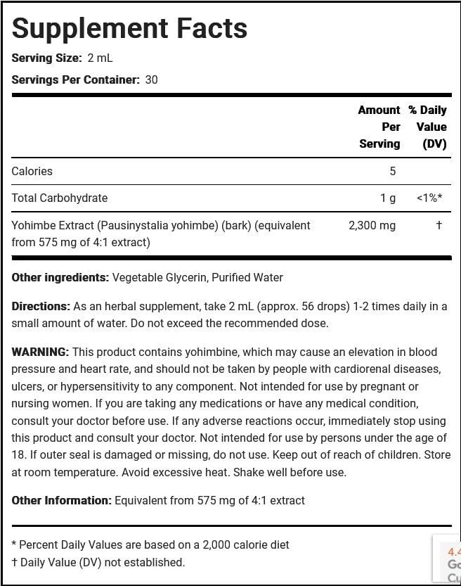Piping Rock Super Yohimbe Max Liquid Extract Alcohol Free, 2300 mg, 2 ...